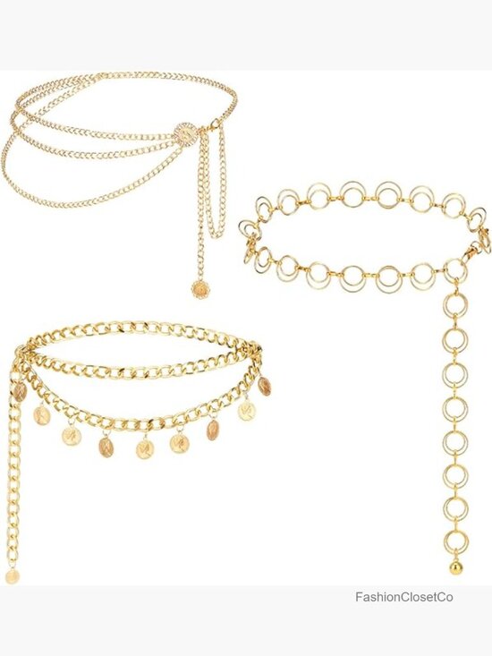 3Pcs Multilayer Layered Waist Chains for Women Dress Hip Chain Belt with